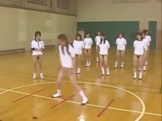 Japanese teens traning topless in the gym