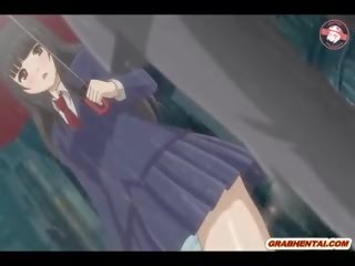 Japonesa animado novio consigue squeezing su tetitas y dedo