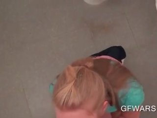 Incredible ass blonde gets on her knees for a BJ
