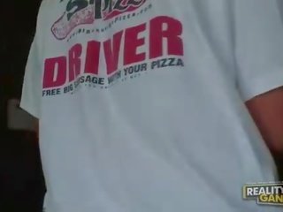 Busty amateur blonde does blowjob and titsjob for pizza youth