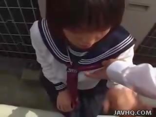 Japanese teen in a adolescent outdoor blowjob fun