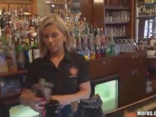 Bartender sucks johnson behind counter