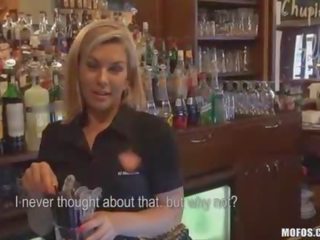 Bartender sucks johnson behind counter