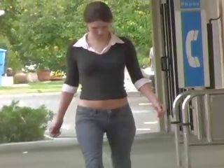 Jenny pretty brunette teen public flashing tits and pussy