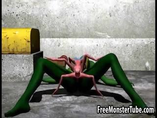 3d tegnefilm alien stunner får knullet hardt av en spider
