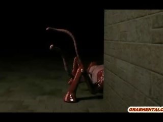 Chycený 3d animace tentacles vrtané kočička a vymačkaný ji kozičky