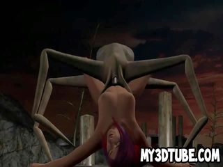 3D cartoon enchantress getting fucked by an alien spider
