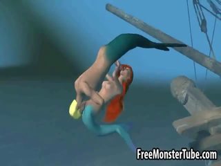 3D Little Mermaid femme fatale gets fucked hard underwater