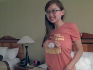 Beautiful Busty Asian mistress Fngers In Glasses