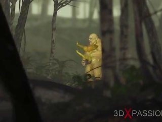 Xanh lục con quái vật ogre fucks cứng một sừng phái nữ goblin arwen trong các enchanted rừng
