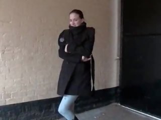 Excellent to trot mistress pisses in leggings and shows her tits in public