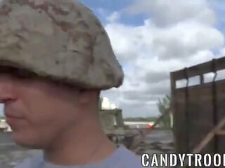 Military morning drill includes bareback adult film and blowjobs