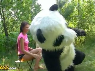 Beguiling strap on fuck with young artist outdoor film