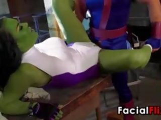 أخضر superhero الحصول على مارس الجنس شاق