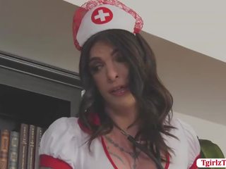 Tattooed Nurse shemale Chelsea Marie missionary anal sex film