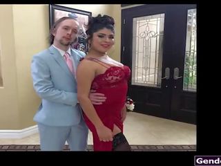 Latin ts Beth Bell sucking penis and anal reamed by prom date